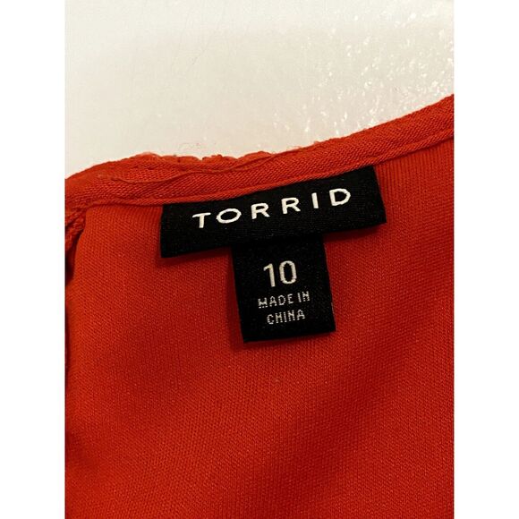 Torrid Size 10 Dress Crochet Lace Eyelet Bodice Gauze Skirt Sleeveless Zip Red - Picture 3 of 10